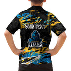 Personalized Gold Coast Titans Family Matching Short Sleeve Bodycon Dress and Hawaiian Shirt Graffiti Grunge Abstract Urban Street Style Design