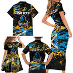 Personalized Gold Coast Titans Family Matching Short Sleeve Bodycon Dress and Hawaiian Shirt Graffiti Grunge Abstract Urban Street Style Design