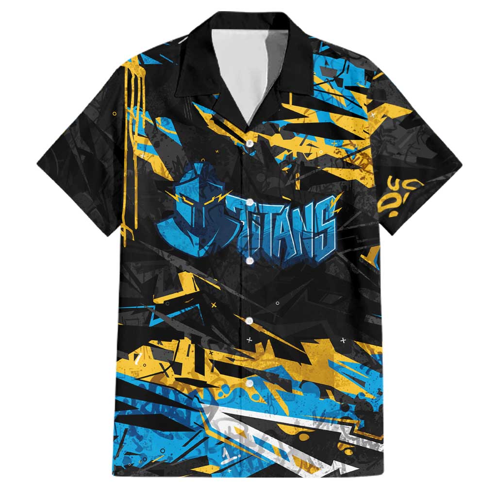 Personalized Gold Coast Titans Family Matching Short Sleeve Bodycon Dress and Hawaiian Shirt Graffiti Grunge Abstract Urban Street Style Design