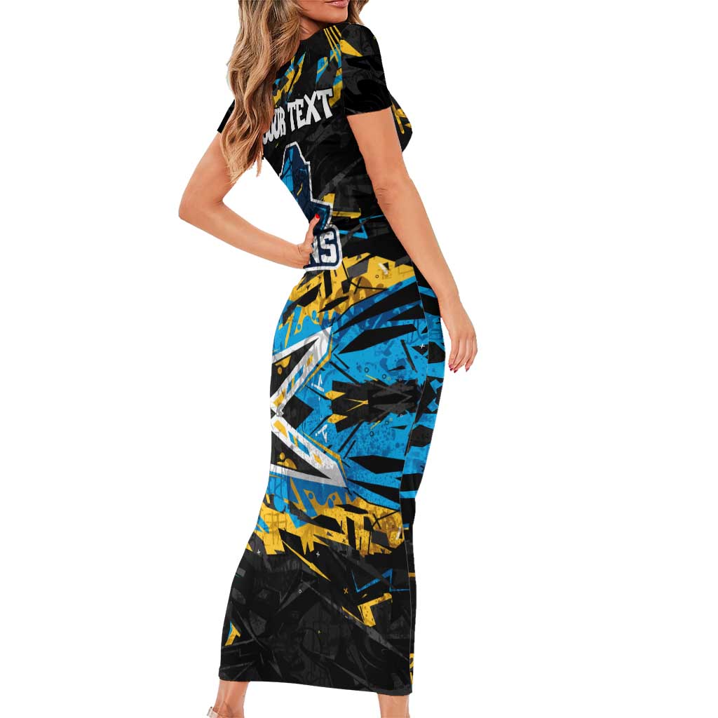 Personalized Gold Coast Titans Family Matching Short Sleeve Bodycon Dress and Hawaiian Shirt Graffiti Grunge Abstract Urban Street Style Design