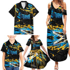 Personalized Gold Coast Titans Family Matching Summer Maxi Dress and Hawaiian Shirt Graffiti Grunge Abstract Urban Street Style Design