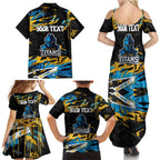 Personalized Gold Coast Titans Family Matching Summer Maxi Dress and Hawaiian Shirt Graffiti Grunge Abstract Urban Street Style Design
