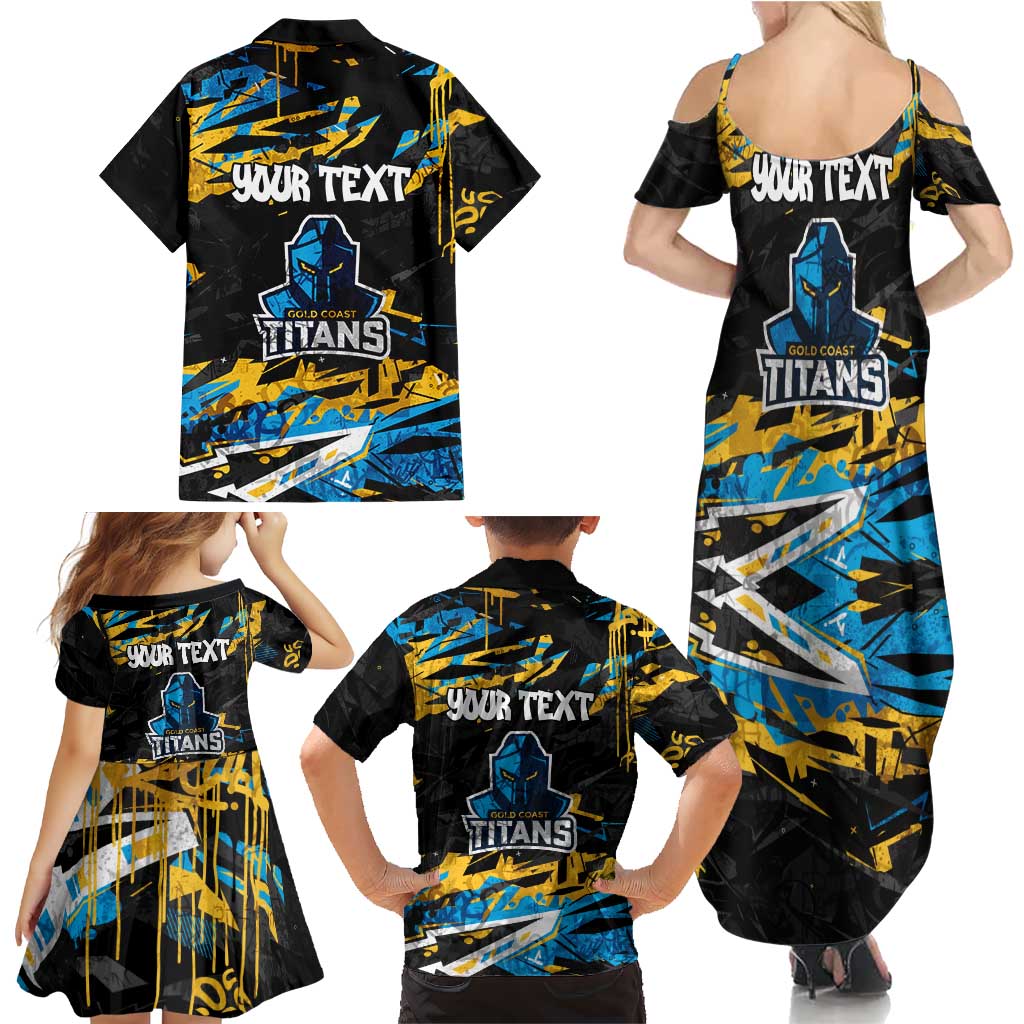 Personalized Gold Coast Titans Family Matching Summer Maxi Dress and Hawaiian Shirt Graffiti Grunge Abstract Urban Street Style Design