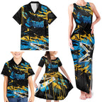 Personalized Gold Coast Titans Family Matching Tank Maxi Dress and Hawaiian Shirt Graffiti Grunge Abstract Urban Street Style Design