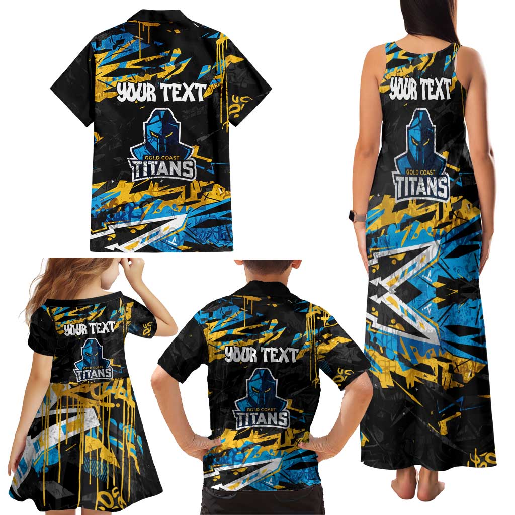 Personalized Gold Coast Titans Family Matching Tank Maxi Dress and Hawaiian Shirt Graffiti Grunge Abstract Urban Street Style Design