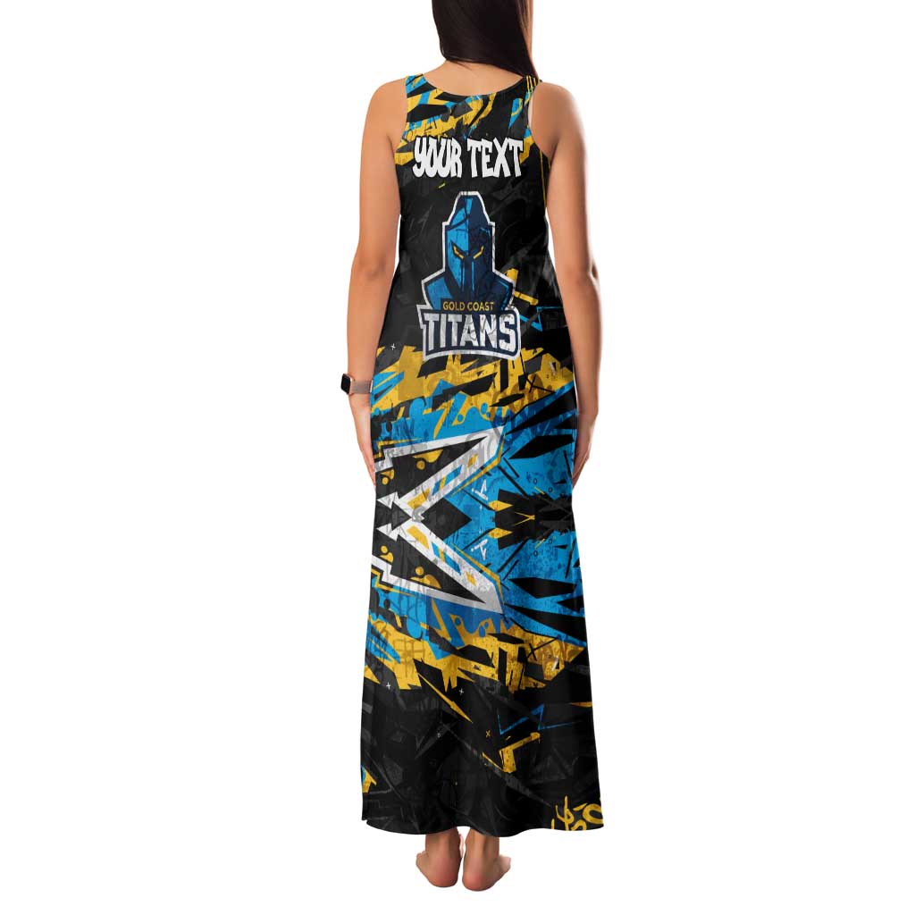 Personalized Gold Coast Titans Family Matching Tank Maxi Dress and Hawaiian Shirt Graffiti Grunge Abstract Urban Street Style Design