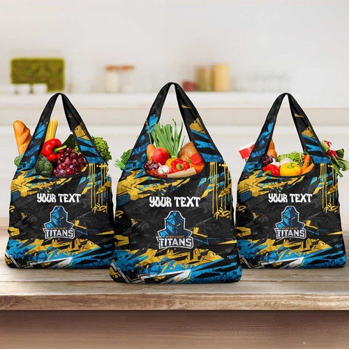 Personalized Gold Coast Titans Grocery Bag Graffiti Grunge Abstract Urban Street Style Design