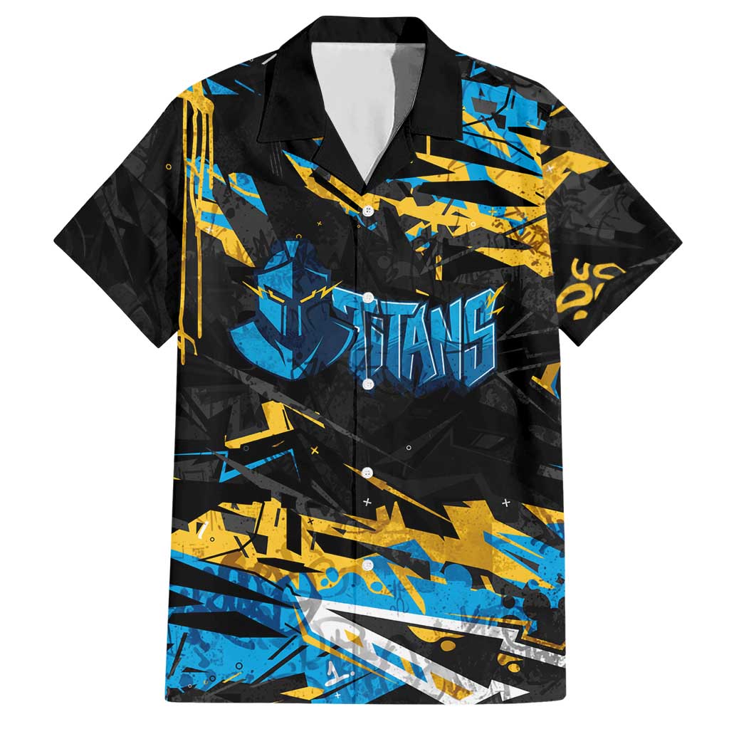 Personalized Gold Coast Titans Hawaiian Shirt Graffiti Grunge Abstract Urban Street Style Design
