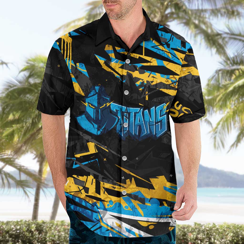 Personalized Gold Coast Titans Hawaiian Shirt Graffiti Grunge Abstract Urban Street Style Design