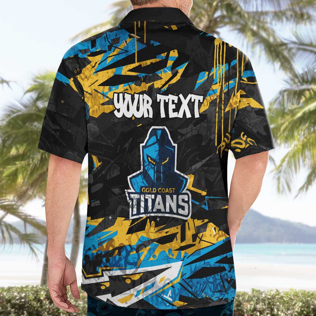 Personalized Gold Coast Titans Hawaiian Shirt Graffiti Grunge Abstract Urban Street Style Design