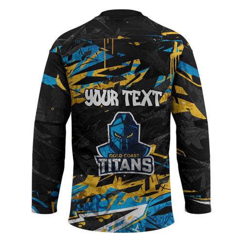 Personalized Gold Coast Titans Hockey Jersey Graffiti Grunge Abstract Urban Street Style Design