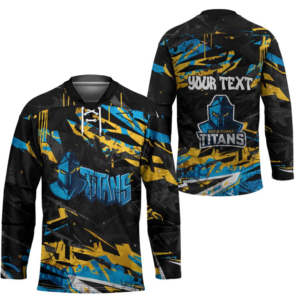 Personalized Gold Coast Titans Hockey Jersey Graffiti Grunge Abstract Urban Street Style Design