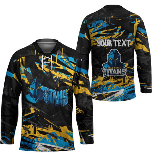 Personalized Gold Coast Titans Hockey Jersey Graffiti Grunge Abstract Urban Street Style Design