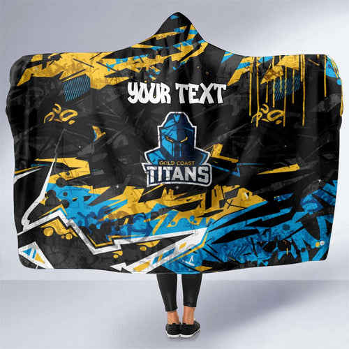 Personalized Gold Coast Titans Hooded Blanket Graffiti Grunge Abstract Urban Street Style Design