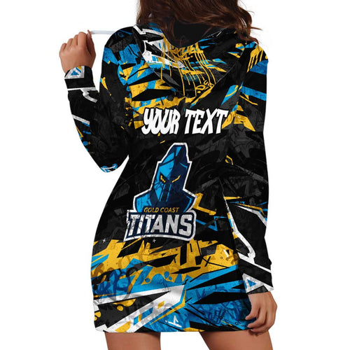 Personalized Gold Coast Titans Hoodie Dress Graffiti Grunge Abstract Urban Street Style Design