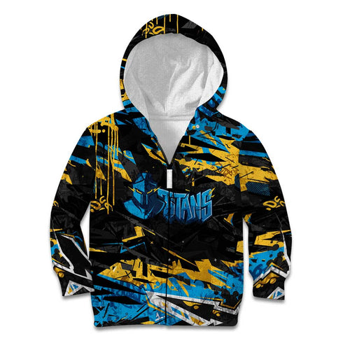 Personalized Gold Coast Titans Kid Hoodie Graffiti Grunge Abstract Urban Street Style Design