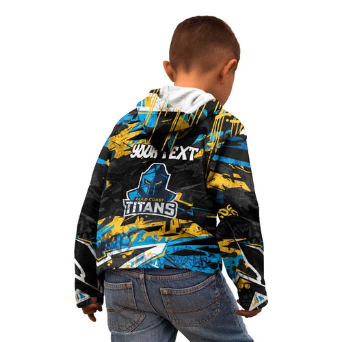 Personalized Gold Coast Titans Kid Hoodie Graffiti Grunge Abstract Urban Street Style Design