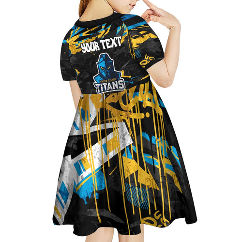 Personalized Gold Coast Titans Kid Short Sleeve Dress Graffiti Grunge Abstract Urban Street Style Design