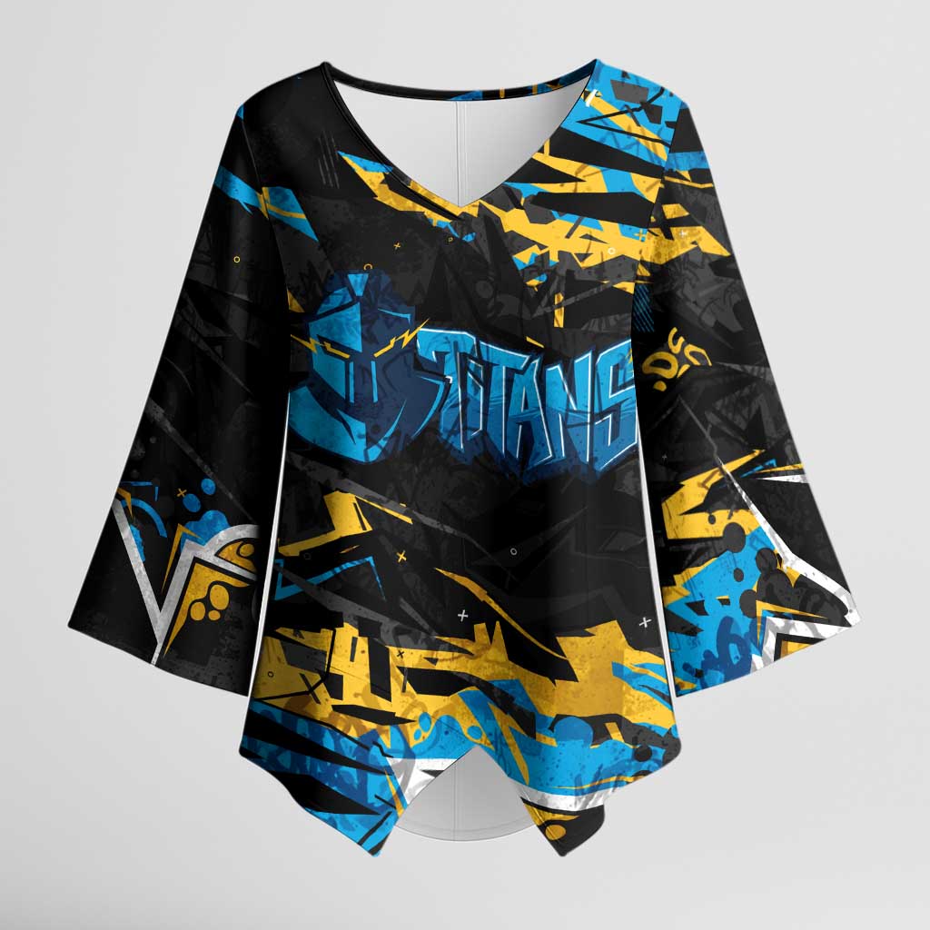 Personalized Gold Coast Titans Kimono Sleeve Blouse Graffiti Grunge Abstract Urban Street Style Design