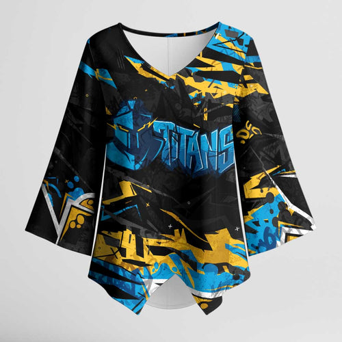 Personalized Gold Coast Titans Kimono Sleeve Blouse Graffiti Grunge Abstract Urban Street Style Design
