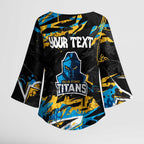 Personalized Gold Coast Titans Kimono Sleeve Blouse Graffiti Grunge Abstract Urban Street Style Design