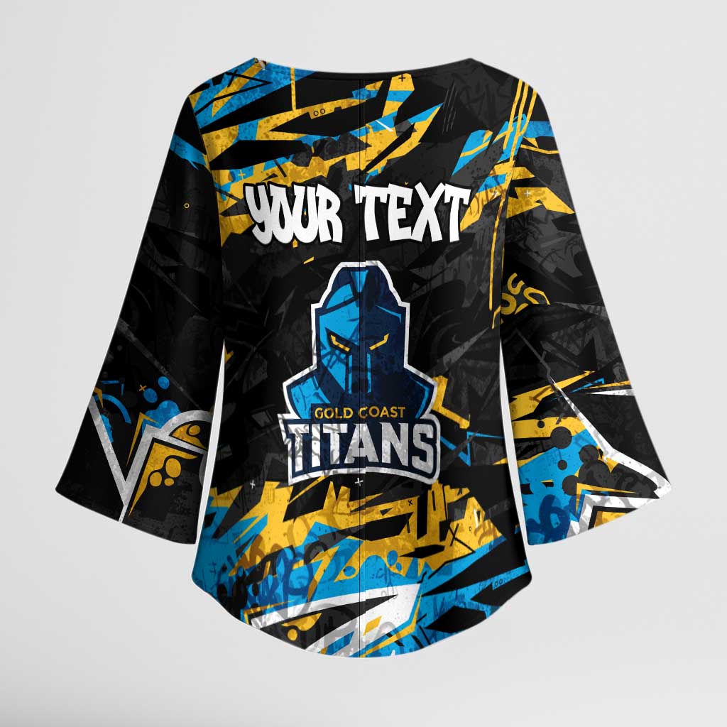 Personalized Gold Coast Titans Kimono Sleeve Blouse Graffiti Grunge Abstract Urban Street Style Design
