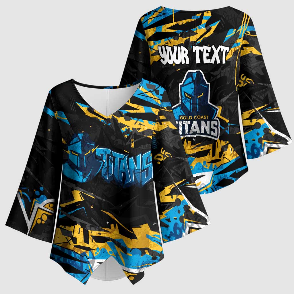 Personalized Gold Coast Titans Kimono Sleeve Blouse Graffiti Grunge Abstract Urban Street Style Design