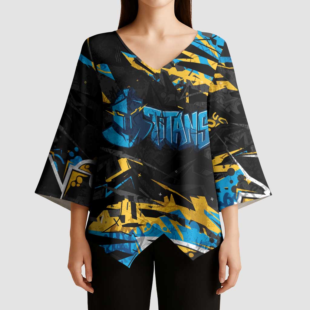 Personalized Gold Coast Titans Kimono Sleeve Blouse Graffiti Grunge Abstract Urban Street Style Design