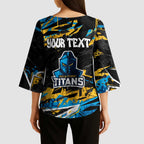 Personalized Gold Coast Titans Kimono Sleeve Blouse Graffiti Grunge Abstract Urban Street Style Design