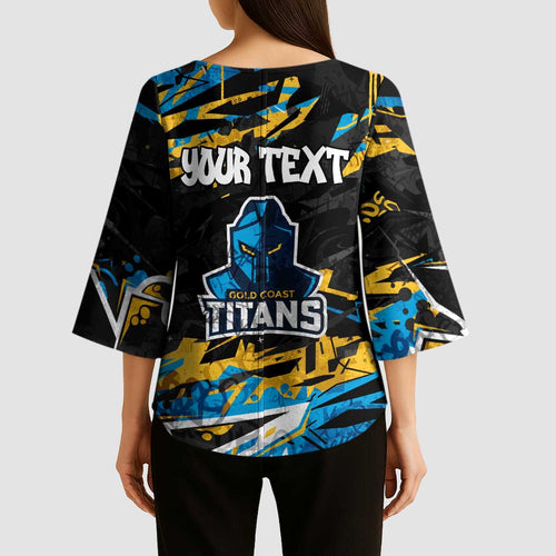 Personalized Gold Coast Titans Kimono Sleeve Blouse Graffiti Grunge Abstract Urban Street Style Design