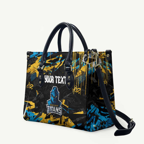 Personalized Gold Coast Titans Leather Bag Graffiti Grunge Abstract Urban Street Style Design