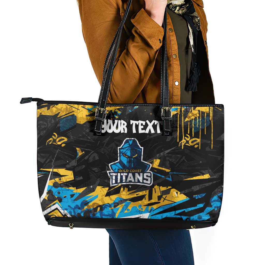 Personalized Gold Coast Titans Leather Tote Bag Graffiti Grunge Abstract Urban Street Style Design
