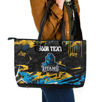Personalized Gold Coast Titans Leather Tote Bag Graffiti Grunge Abstract Urban Street Style Design
