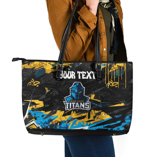 Personalized Gold Coast Titans Leather Tote Bag Graffiti Grunge Abstract Urban Street Style Design