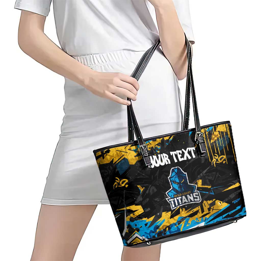 Personalized Gold Coast Titans Leather Tote Bag Graffiti Grunge Abstract Urban Street Style Design