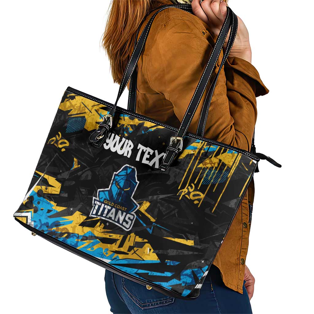 Personalized Gold Coast Titans Leather Tote Bag Graffiti Grunge Abstract Urban Street Style Design