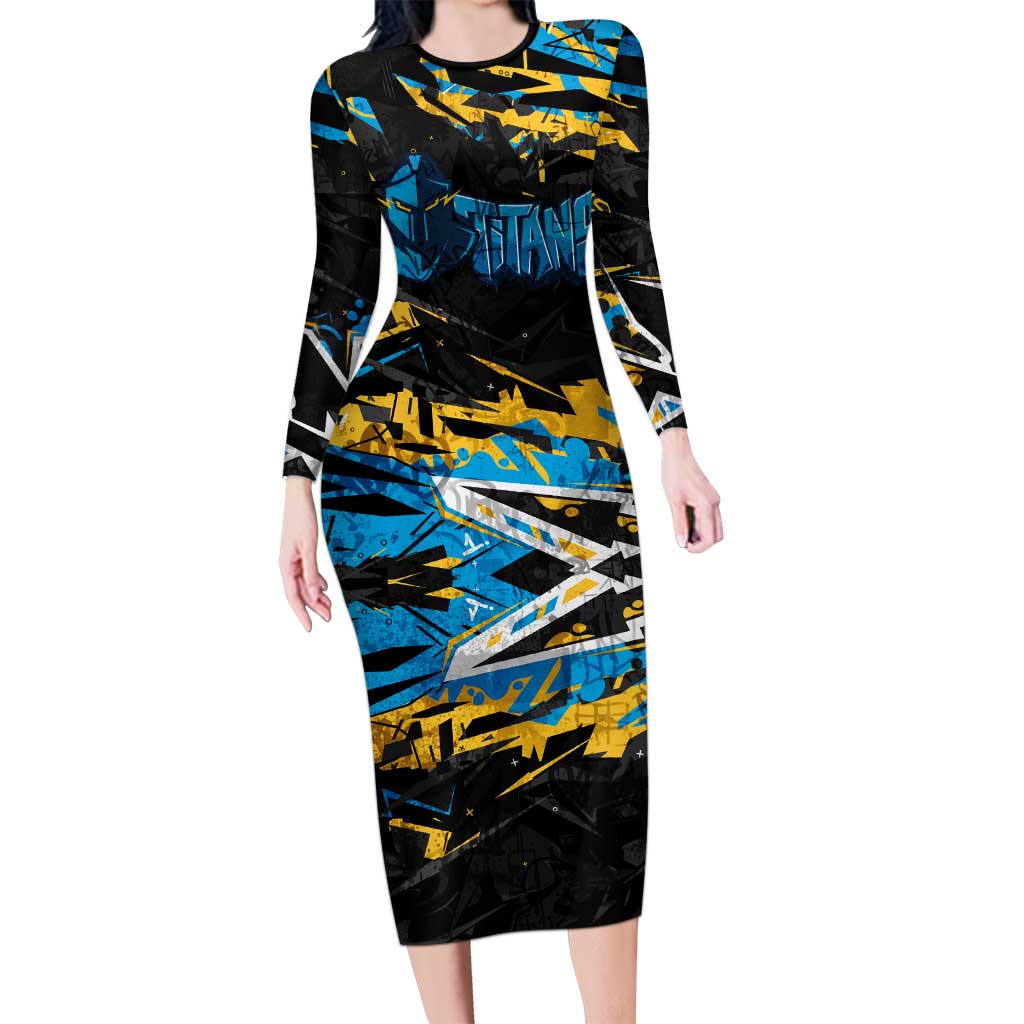 Personalized Gold Coast Titans Long Sleeve Bodycon Dress Graffiti Grunge Abstract Urban Street Style Design