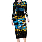 Personalized Gold Coast Titans Long Sleeve Bodycon Dress Graffiti Grunge Abstract Urban Street Style Design