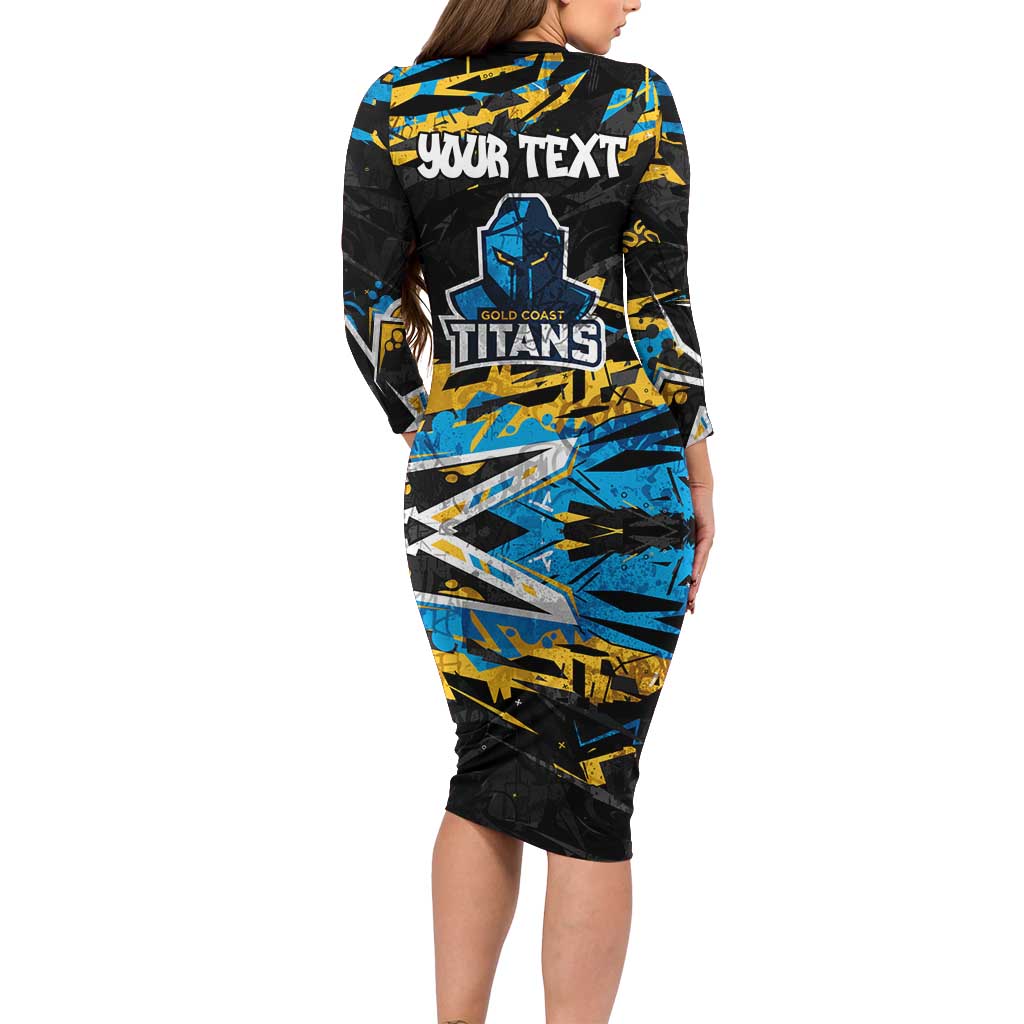 Personalized Gold Coast Titans Long Sleeve Bodycon Dress Graffiti Grunge Abstract Urban Street Style Design