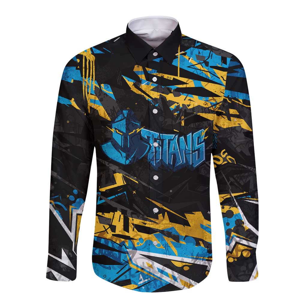 Personalized Gold Coast Titans Long Sleeve Button Shirt Graffiti Grunge Abstract Urban Street Style Design