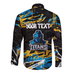 Personalized Gold Coast Titans Long Sleeve Button Shirt Graffiti Grunge Abstract Urban Street Style Design