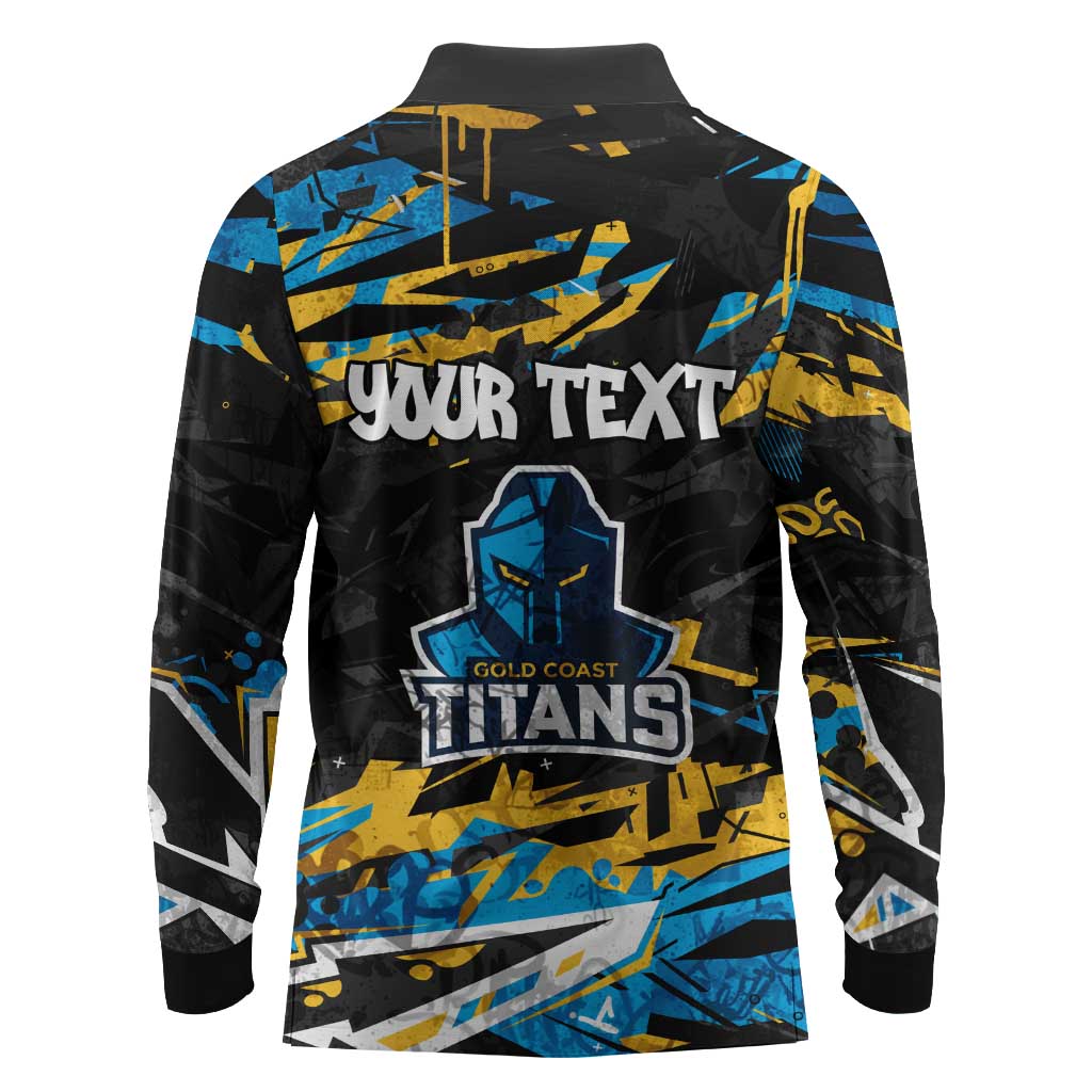 Personalized Gold Coast Titans Long Sleeve Polo Shirt Graffiti Grunge Abstract Urban Street Style Design