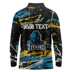 Personalized Gold Coast Titans Long Sleeve Polo Shirt Graffiti Grunge Abstract Urban Street Style Design