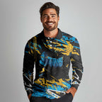 Personalized Gold Coast Titans Long Sleeve Polo Shirt Graffiti Grunge Abstract Urban Street Style Design