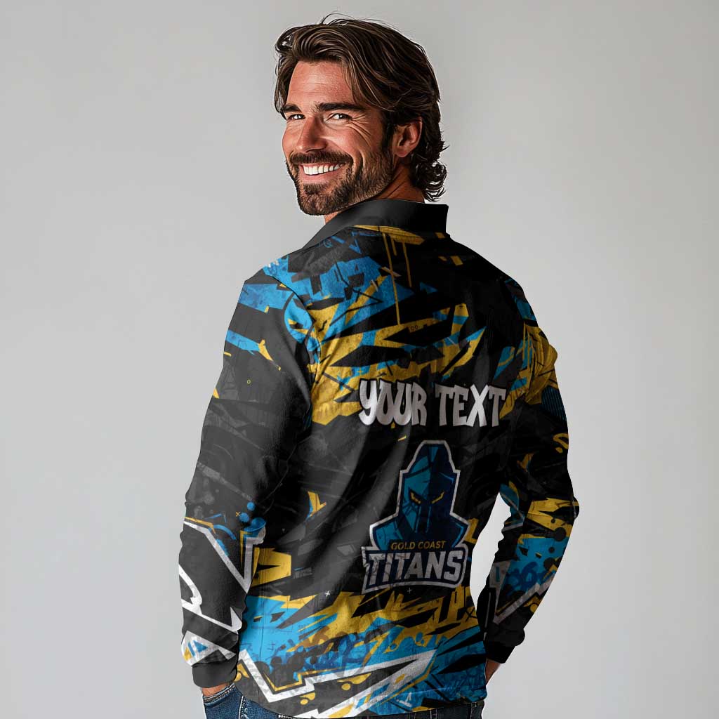 Personalized Gold Coast Titans Long Sleeve Polo Shirt Graffiti Grunge Abstract Urban Street Style Design