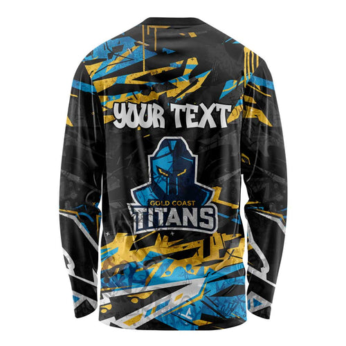 Personalized Gold Coast Titans Long Sleeve Shirt Graffiti Grunge Abstract Urban Street Style Design