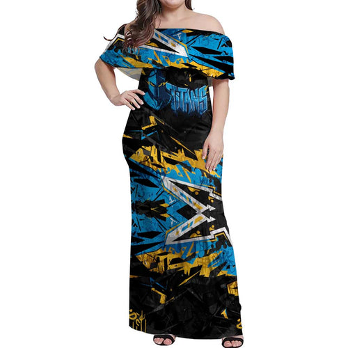Personalized Gold Coast Titans Off Shoulder Maxi Dress Graffiti Grunge Abstract Urban Street Style Design