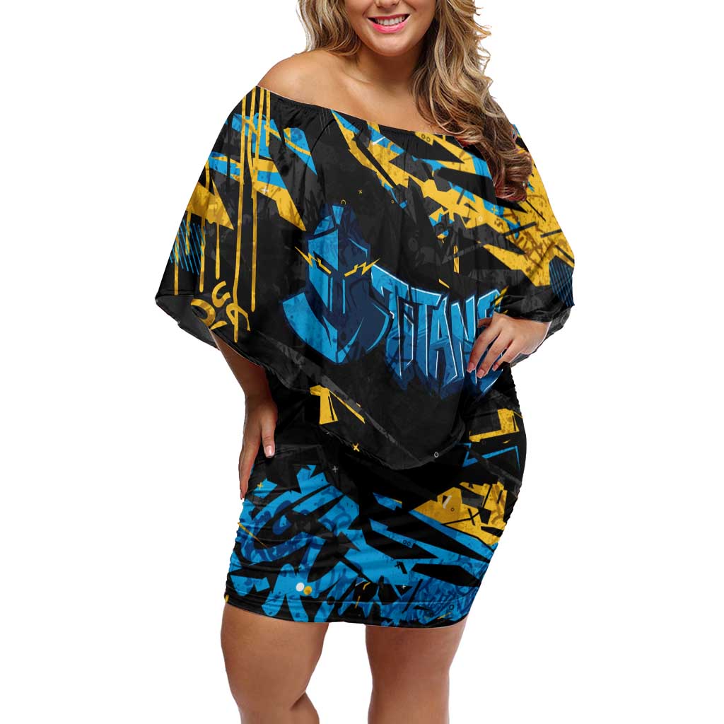 Personalized Gold Coast Titans Off Shoulder Short Dress Graffiti Grunge Abstract Urban Street Style Design