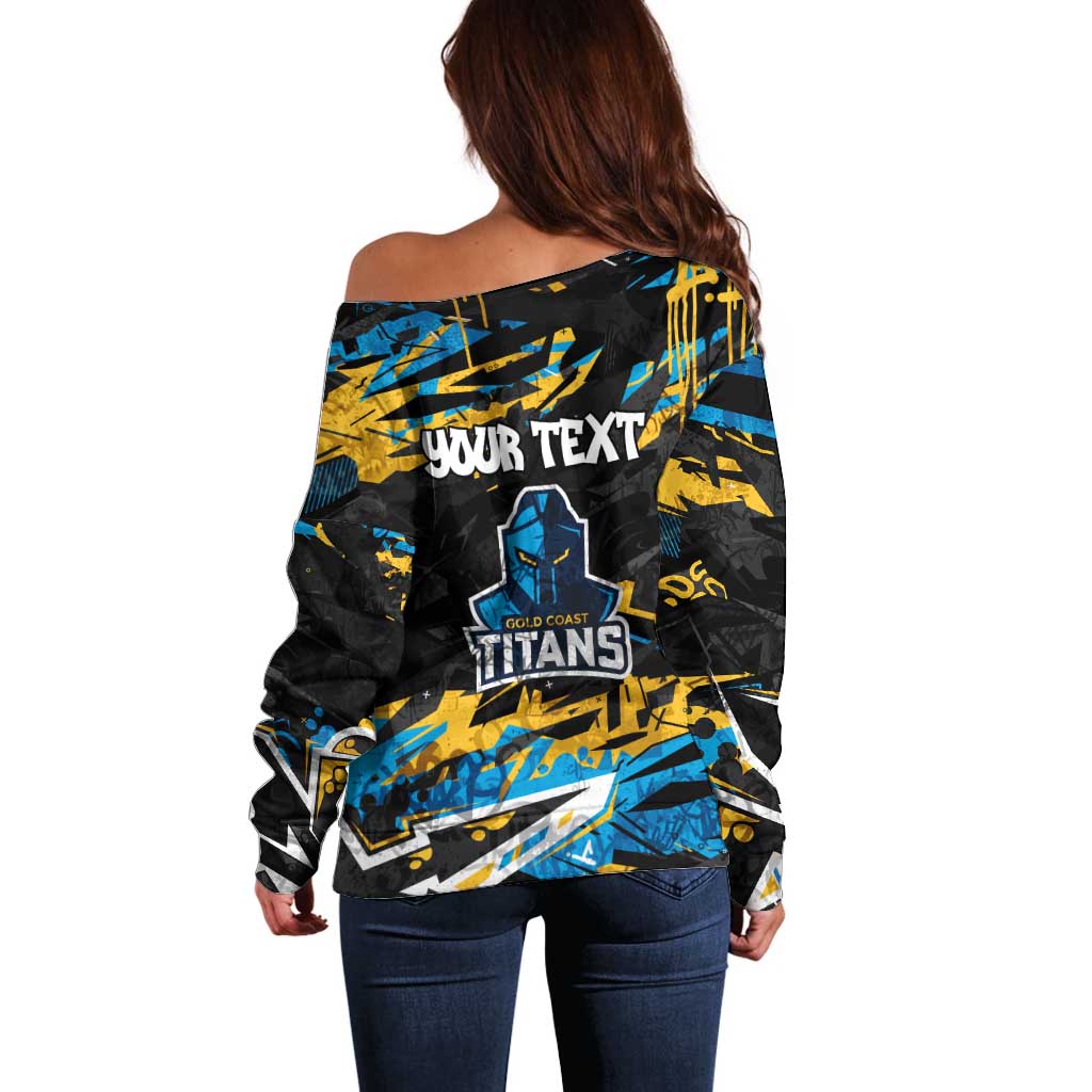 Personalized Gold Coast Titans Off Shoulder Sweater Graffiti Grunge Abstract Urban Street Style Design