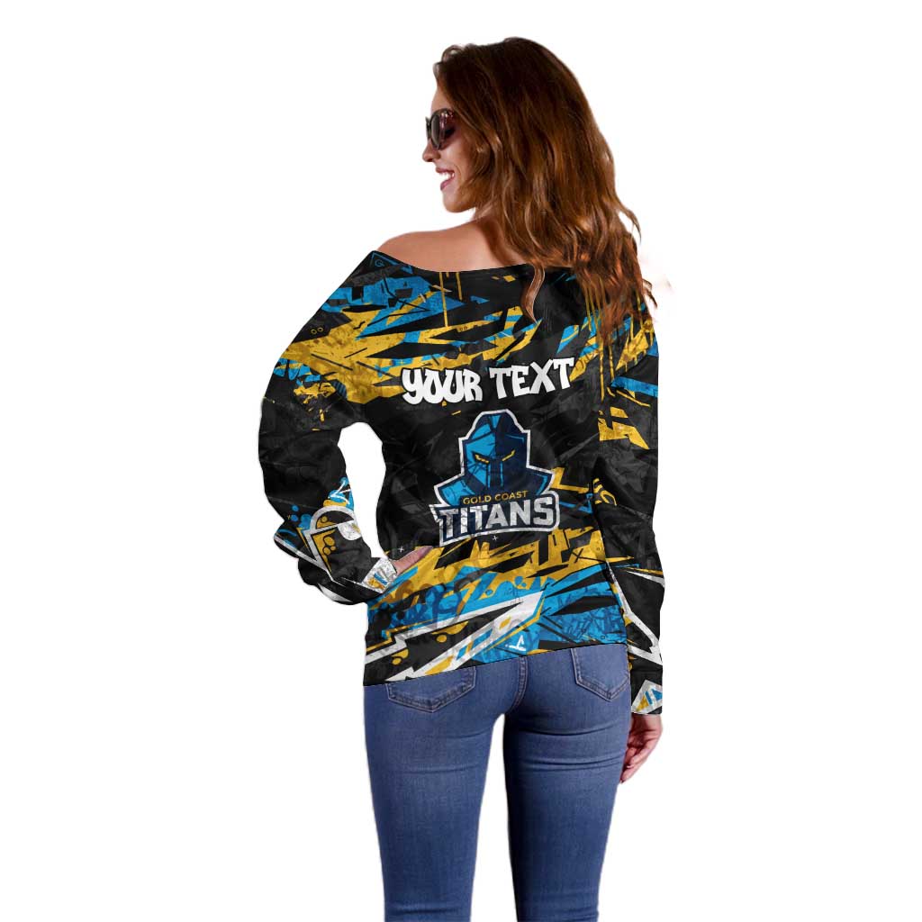 Personalized Gold Coast Titans Off Shoulder Sweater Graffiti Grunge Abstract Urban Street Style Design